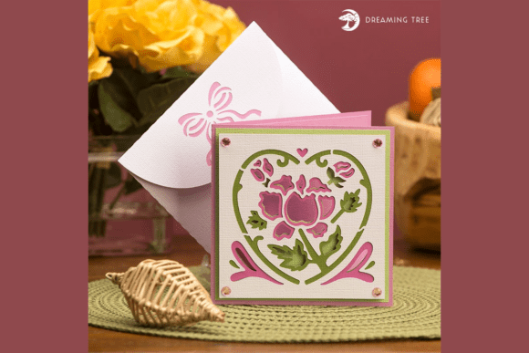 Pink Floral Card SVG: A 3D Design Asset for Greeting Cards