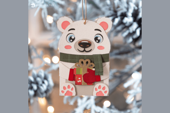 Polar Bear Gift Card Ornament SVG: A Festive 3D Design for Christmas Branding