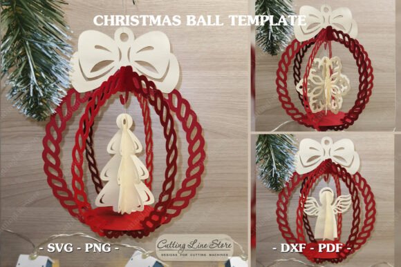 Set of 3 Hanging Christmas Balls – A 3D SVG Graphic for Seasonal Publishing