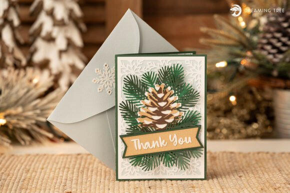 Snowy Pines Thank You Card SVG: A 3D Christmas Design for Branding Impact