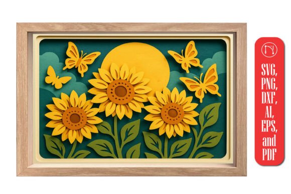 Sunflower Butterfly Shadow Box SVG: A 3D Graphic Design Asset for Nature-Inspired Publishing
